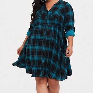 NWT Teal Plaid Shirt Dress